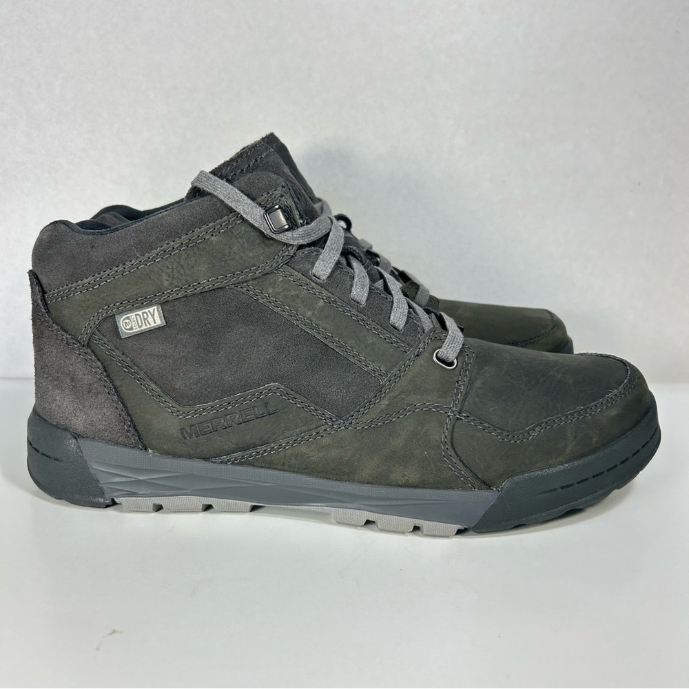 Merrell Berner Mid Waterproof Boot Mens 8 Shoe Grey Distress Leather LaceUp Hike